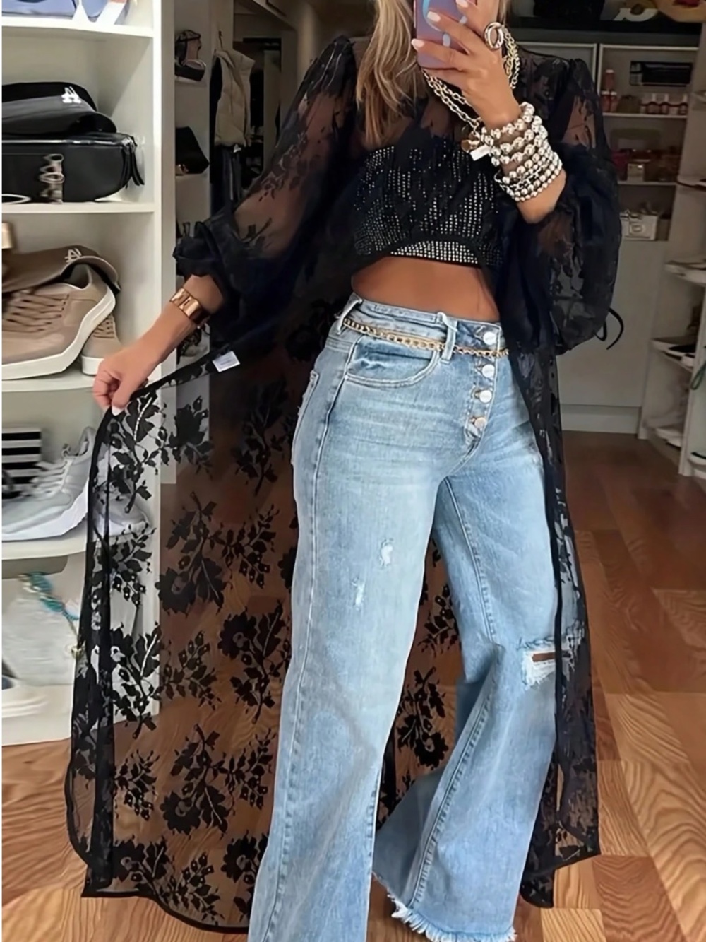 Boho Floral Print High Low Semi Sheer Long sleeve top